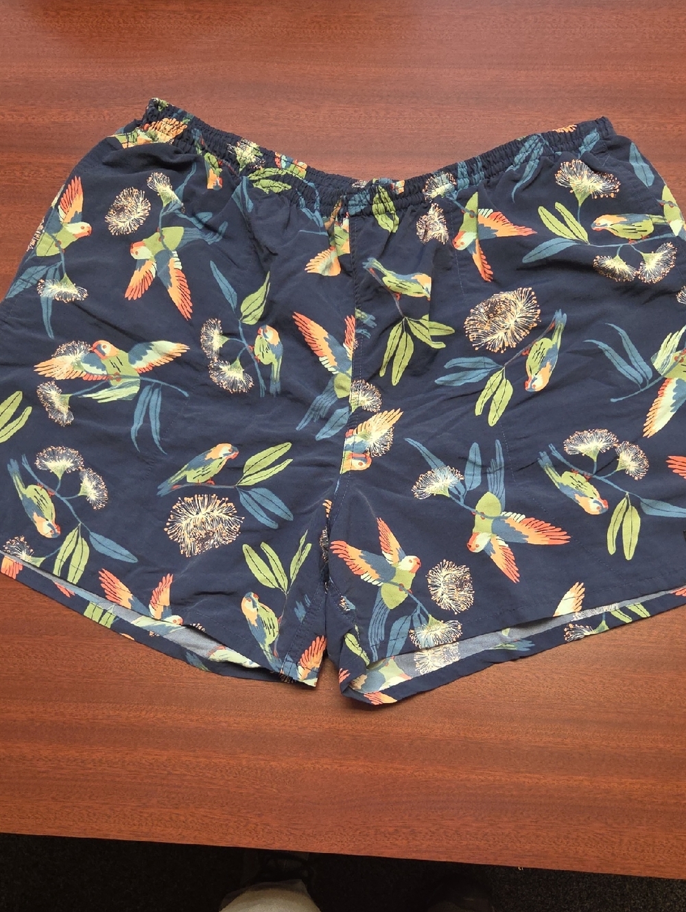 Patagonia Navy Parrot & Floral Print Elastic-Waist Shorts